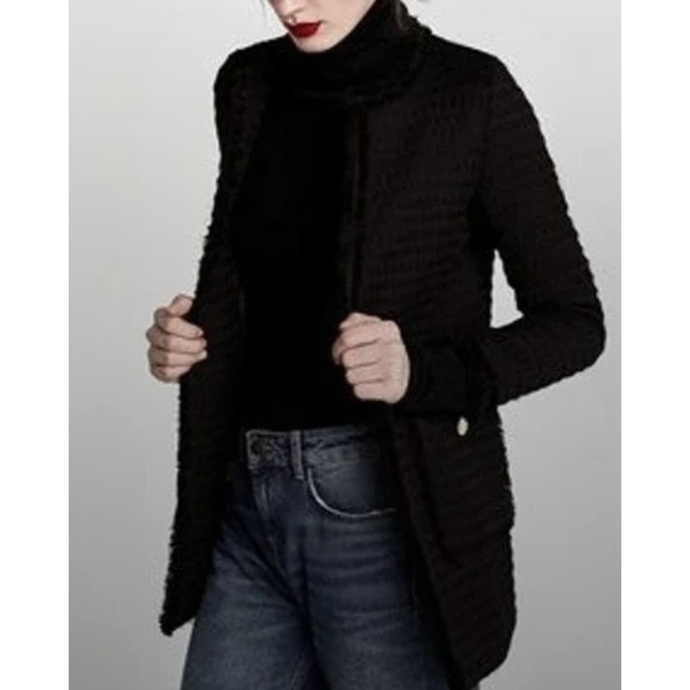 Zara S Tweed $149 Boucle Evening Coat Lady Textured Jacket Long Black Gold NEW! - Picture 5 of 11